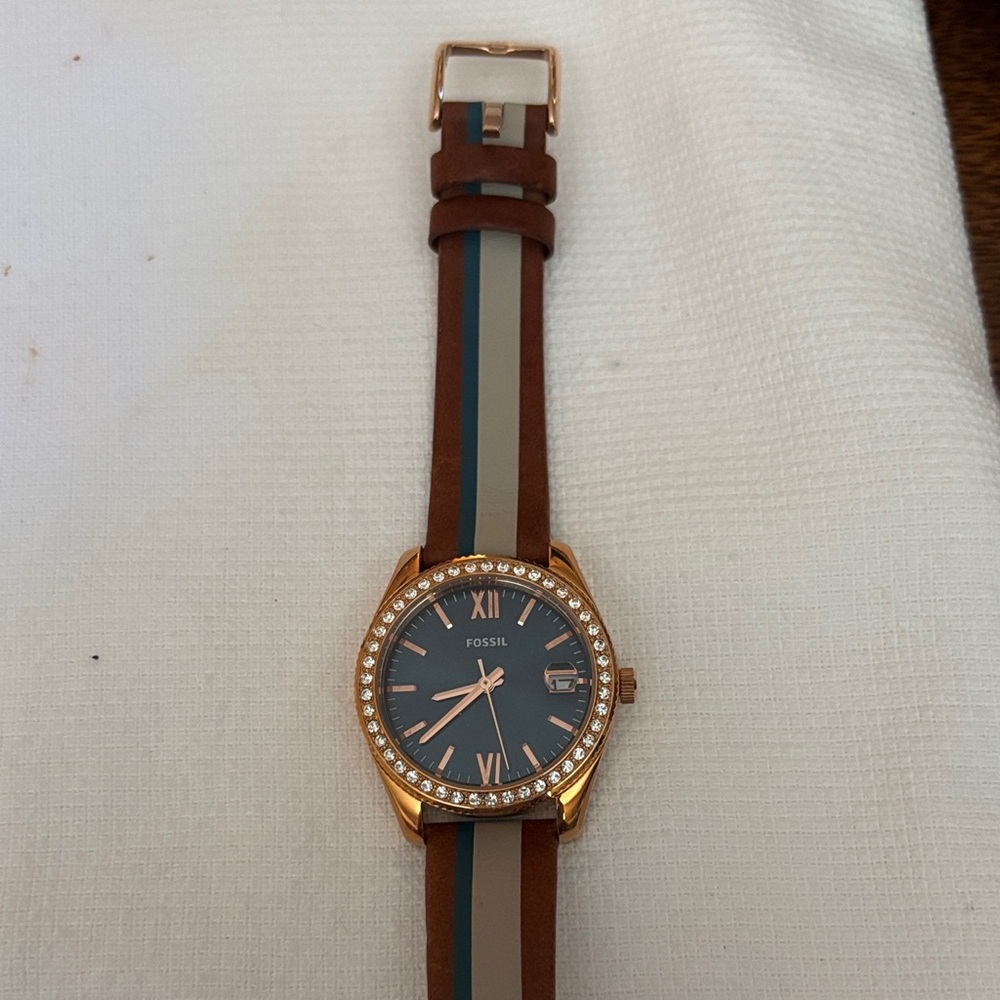 Fossil Gold and Brown Watch with Crystal Accents